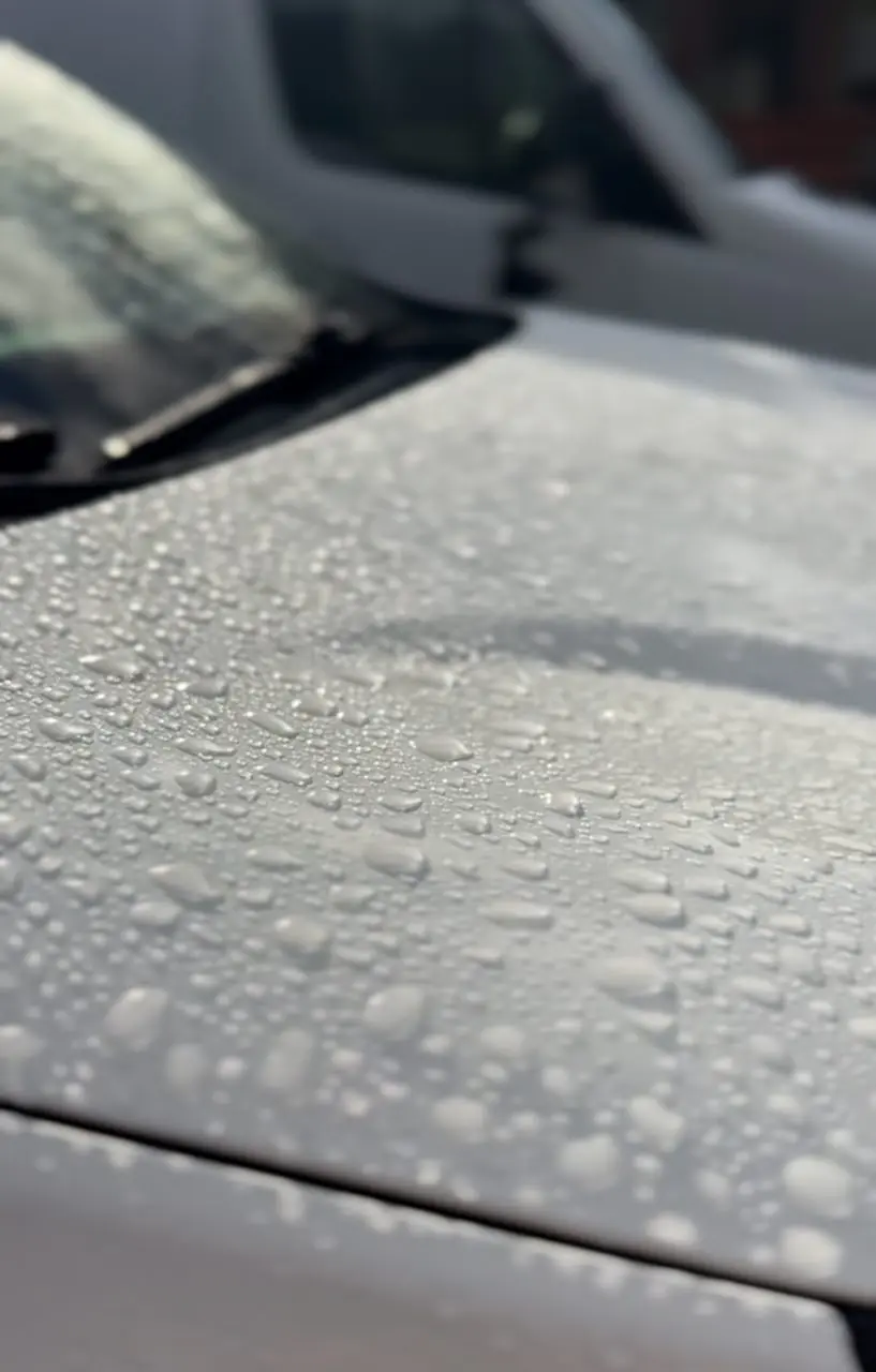 Water beading on a ceramic coated hood after Mantra ceramic coating service