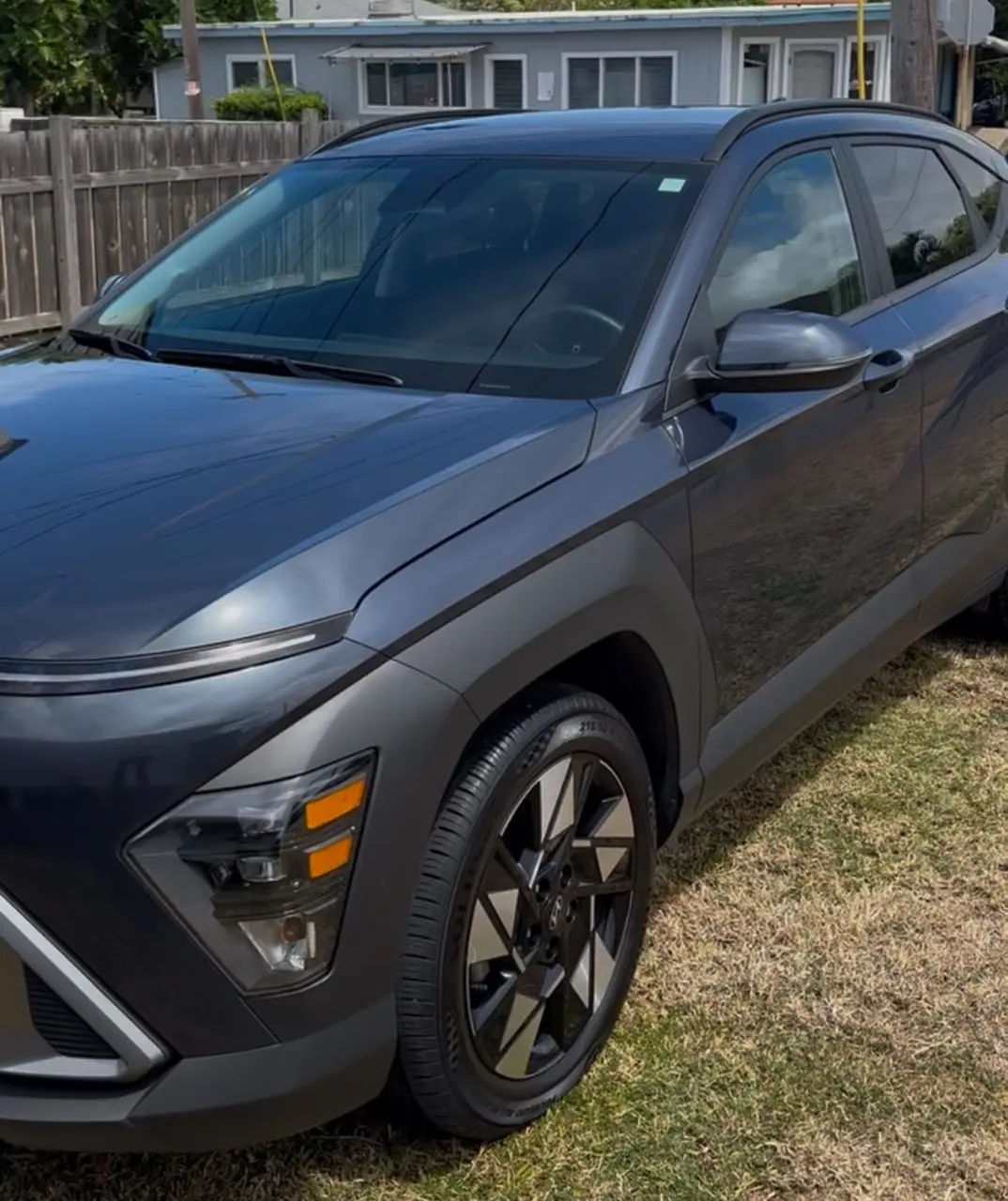 Deep gloss on a gray Hyundai Kona after single-stage paint correction